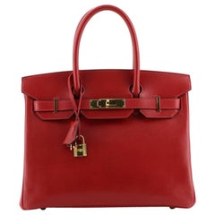 Hermes  Birkin Handbag Rouge Vif Tadelakt with Gold Hardware 30