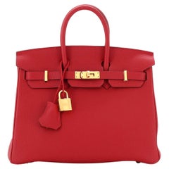 Hermes Birkin Handbag Rouge Vif Togo with Gold Hardware 25