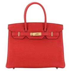 Hermès Birkin Handtasche Rouge Vif Togo mit Goldbeschlägen 30