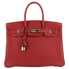 Hermes  Birkin Handbag Rouge Vif Togo with Gold Hardware 35
