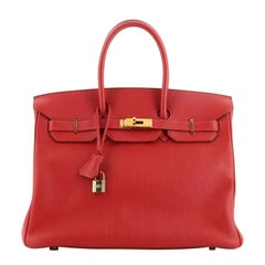 Hermes Birkin Handbag Rouge Vif Togo with Gold Hardware 35
