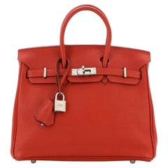 Hermes Birkin Handbag Rouge Vif Togo with Palladium Hardware 25