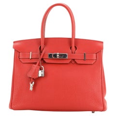 Hermes Birkin Handbag Rouge Vif Togo with Palladium Hardware 30