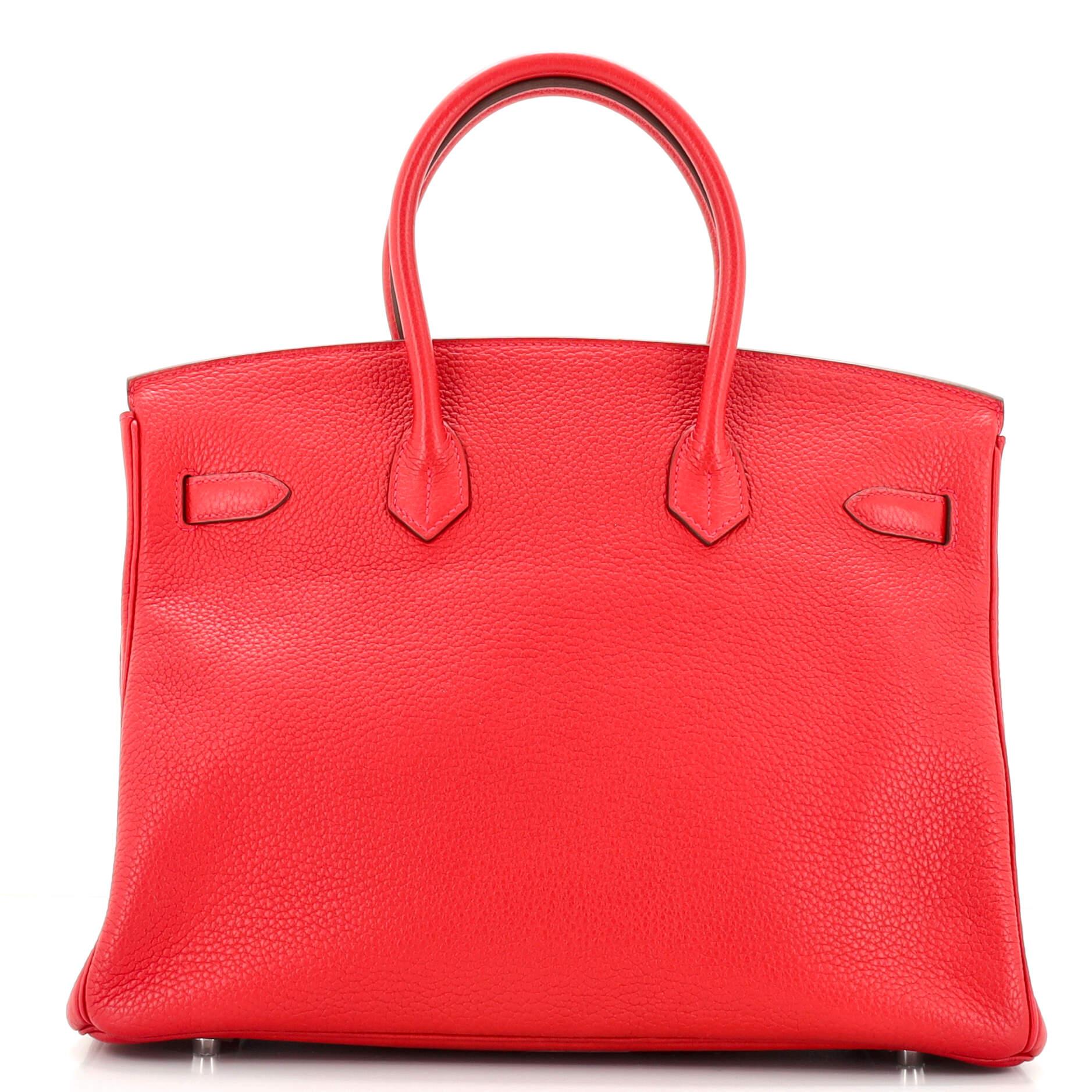 Red Hermes Birkin Handbag Rouge Vif Togo with Palladium Hardware 35