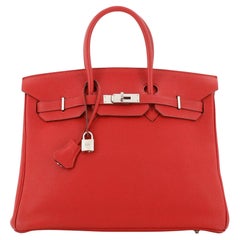 Hermes Birkin Handbag Rouge Vif Togo with Palladium Hardware 35