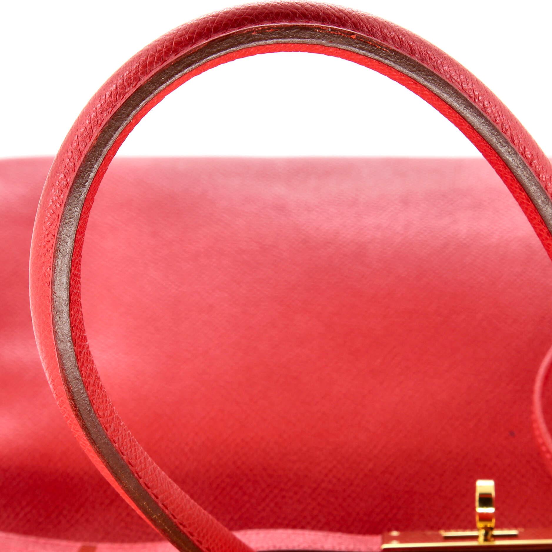 Hermes Birkin Handbag Rouge Vif Veau Grain Lisse with Gold Hardware 35 For Sale 6