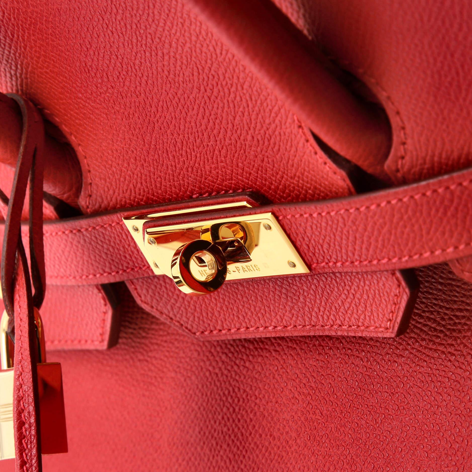 Hermes Birkin Handbag Rouge Vif Veau Grain Lisse with Gold Hardware 35 For Sale 7