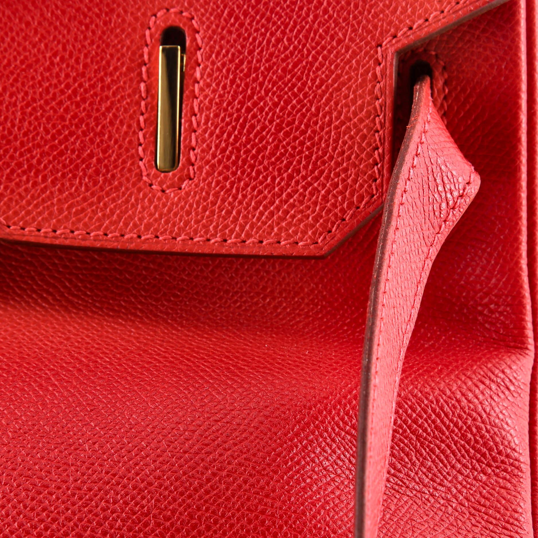 Hermes Birkin Handbag Rouge Vif Veau Grain Lisse with Gold Hardware 35 For Sale 8