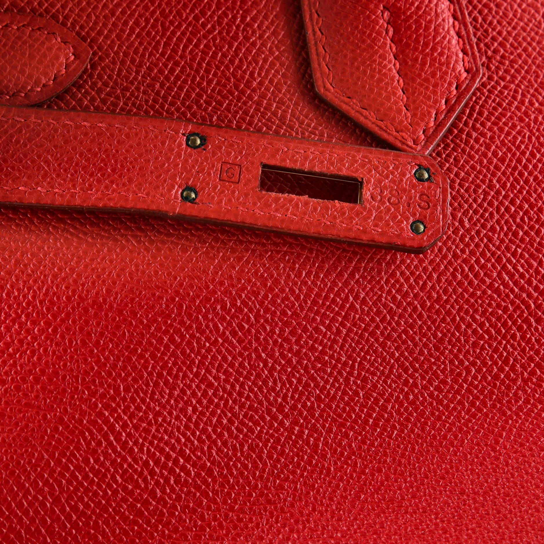 Hermes Birkin Handbag Rouge Vif Veau Grain Lisse with Gold Hardware 35 For Sale 10