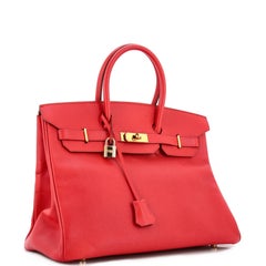 Hermes Birkin Handbag Rouge Vif Veau Grain Lisse with Gold Hardware 35