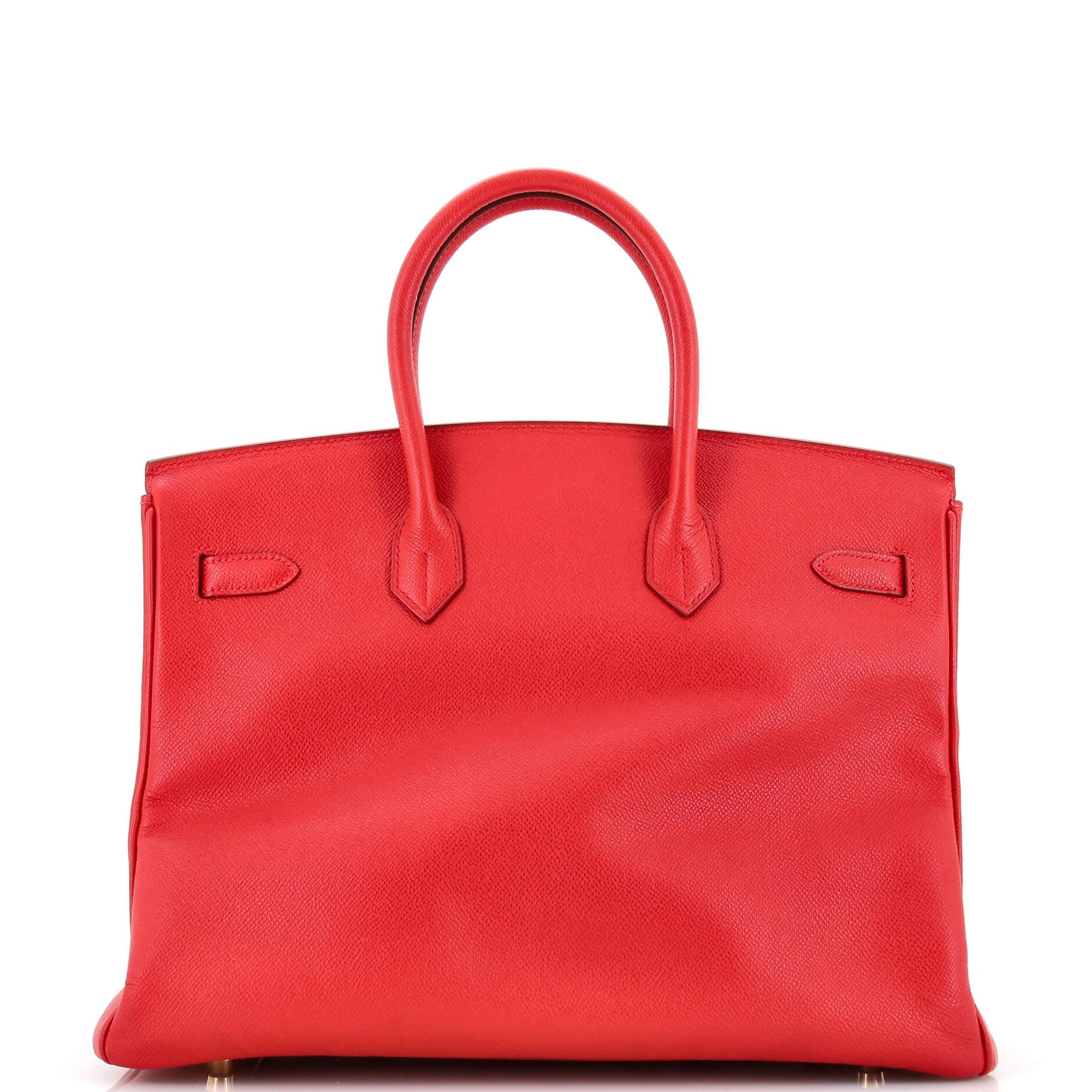 Hermes Birkin Handbag Rouge Vif Veau Grain Lisse with Gold Hardware 35 In Good Condition For Sale In NY, NY