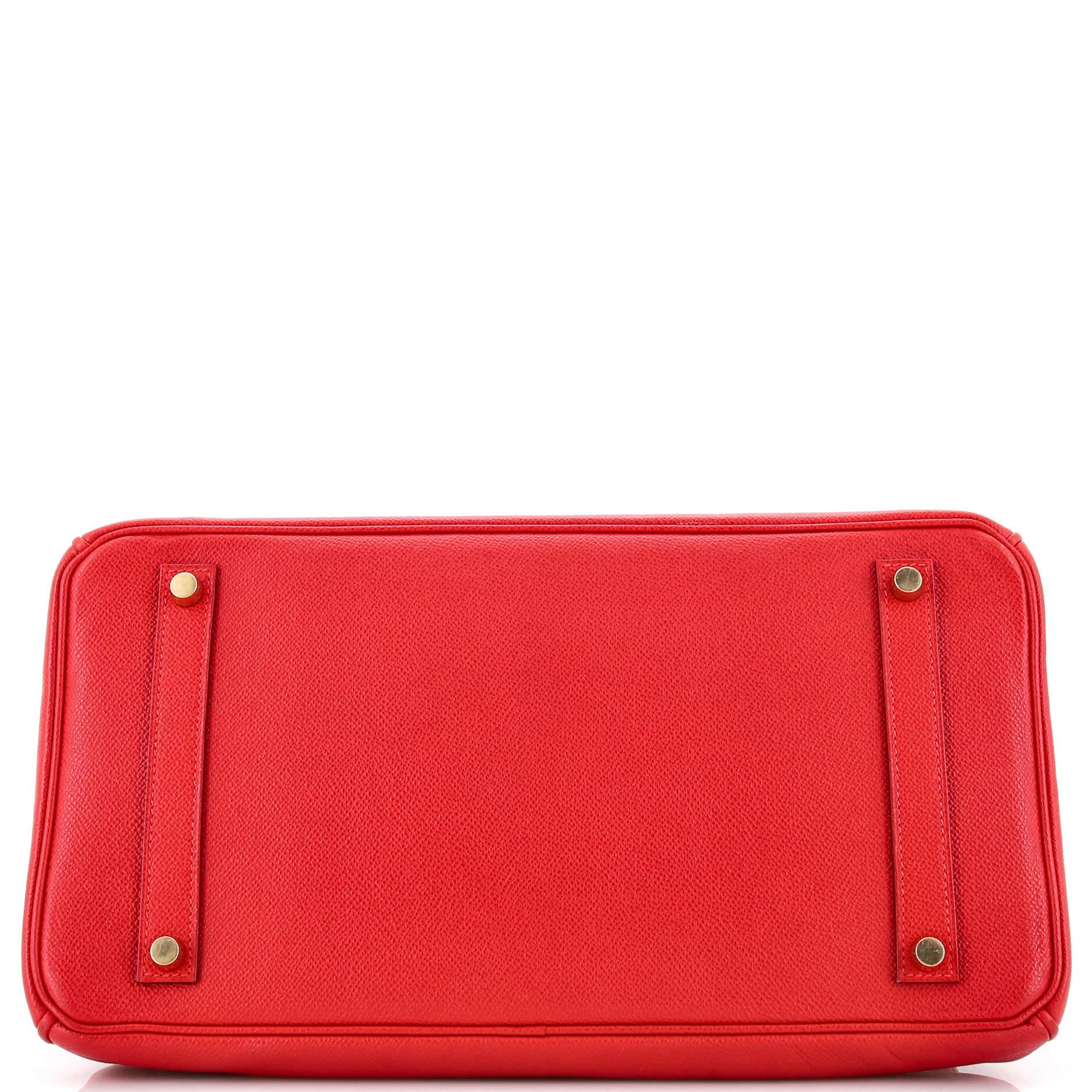 Women's or Men's Hermes Birkin Handbag Rouge Vif Veau Grain Lisse with Gold Hardware 35 For Sale