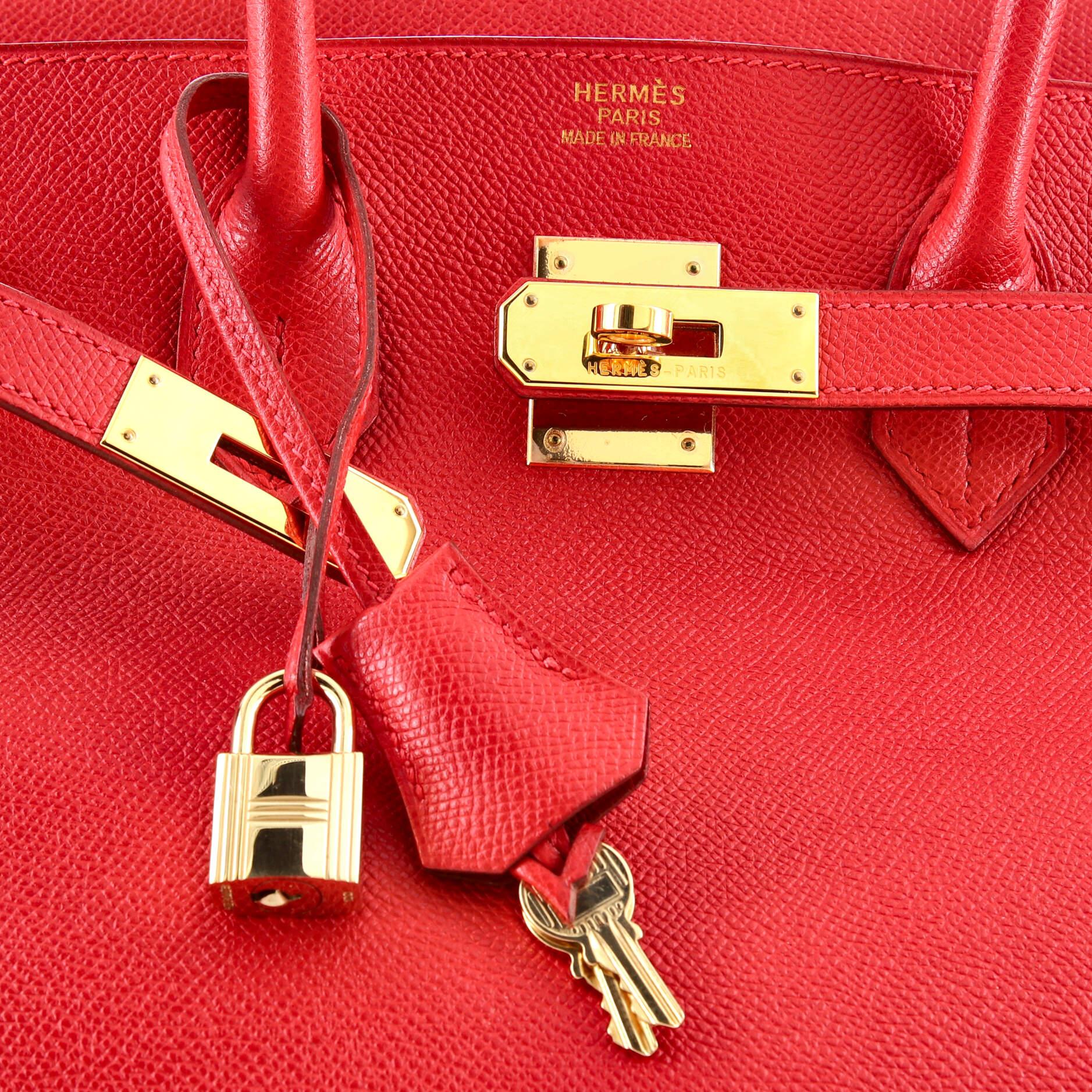 Hermes Birkin Handbag Rouge Vif Veau Grain Lisse with Gold Hardware 35 For Sale 2