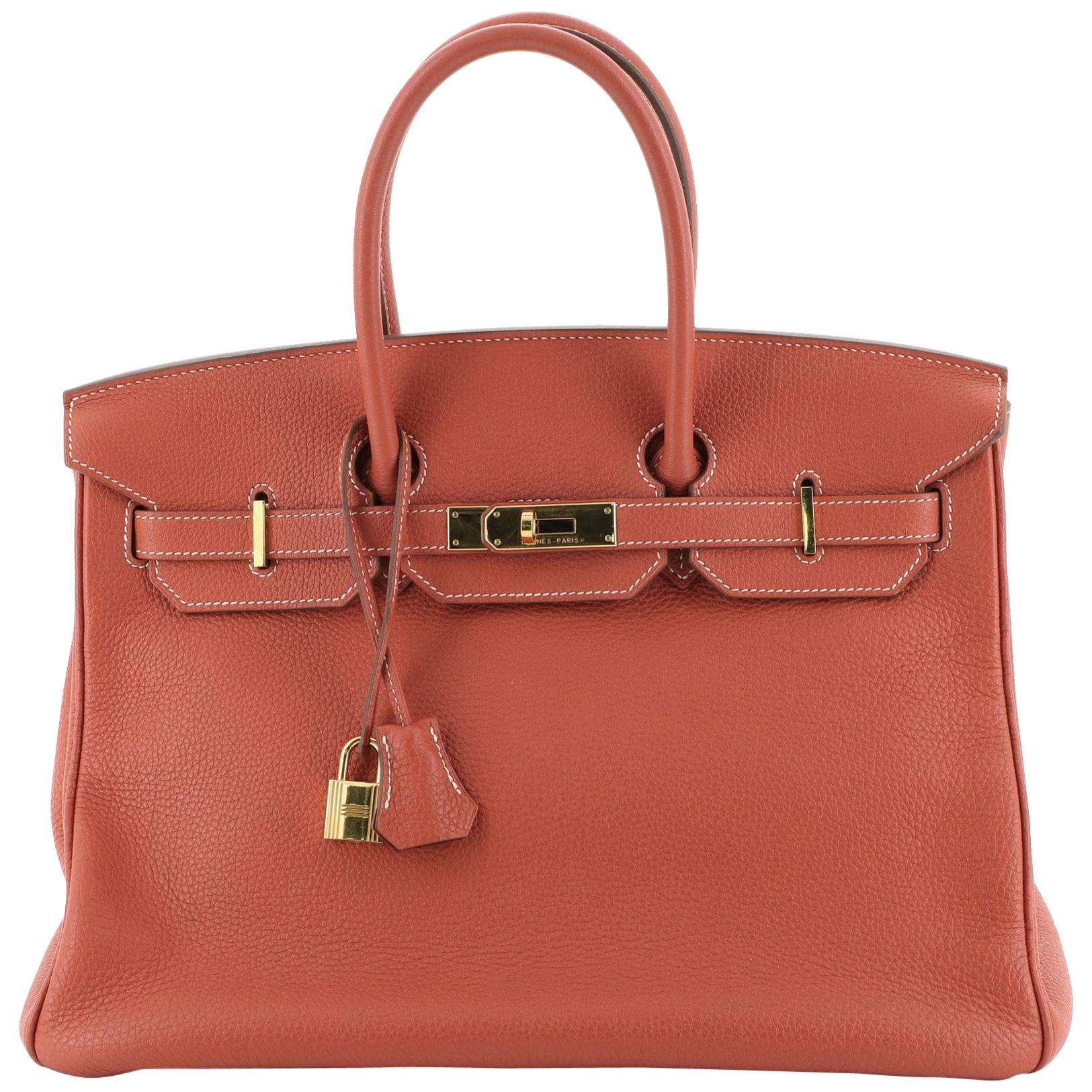 Hermes Birkin Handbag Sanguine Clemence with Gold Hardware 35