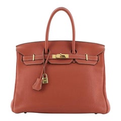 Hermes Birkin Handbag Sanguine Clemence with Gold Hardware 35