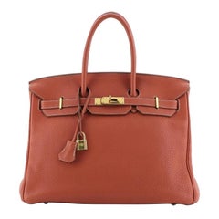 Hermes Birkin Handbag Sanguine Clemence with Gold Hardware 35