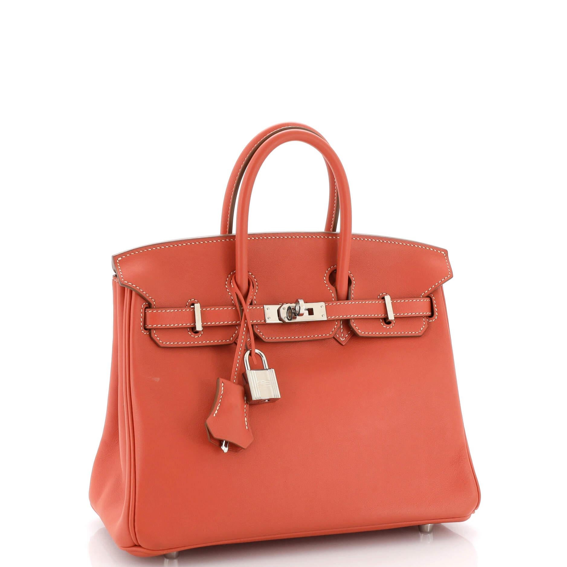 Hermes Birkin Handbag Sanguine Swift with Palladium Hardware 25 In Good Condition For Sale In NY, NY