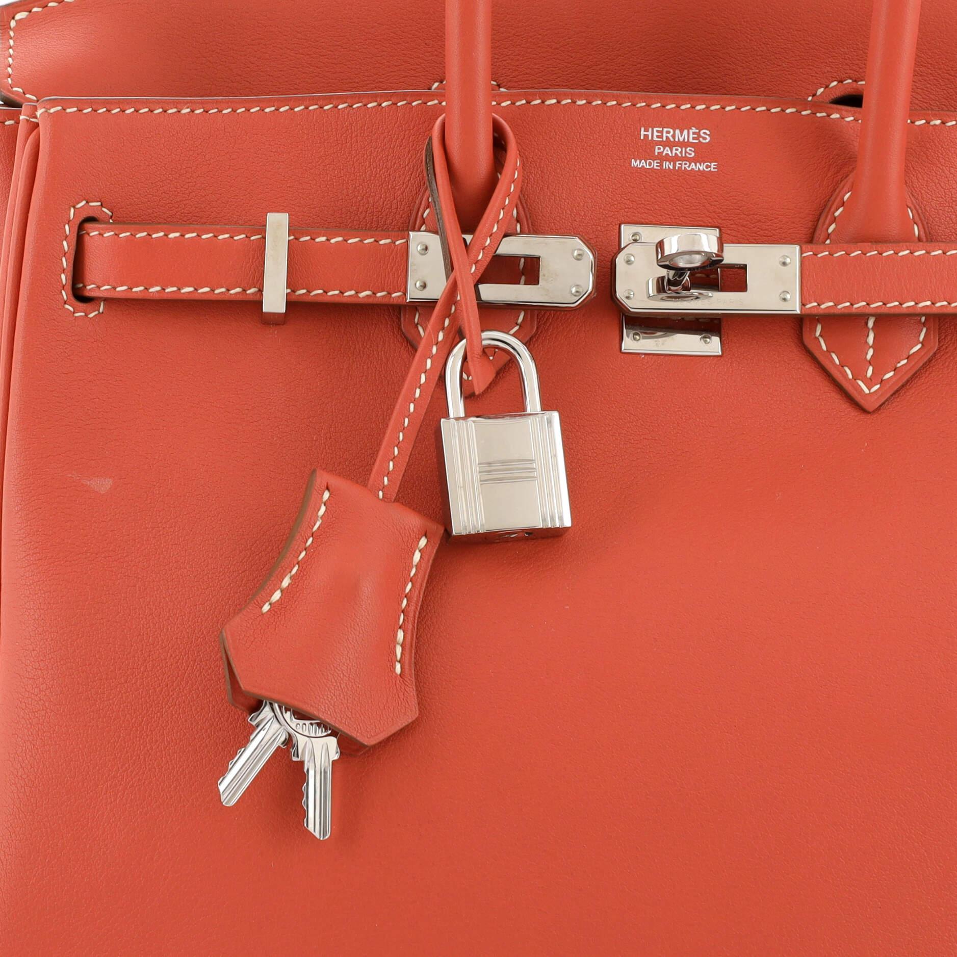 Hermes Birkin Handbag Sanguine Swift with Palladium Hardware 25 For Sale 3