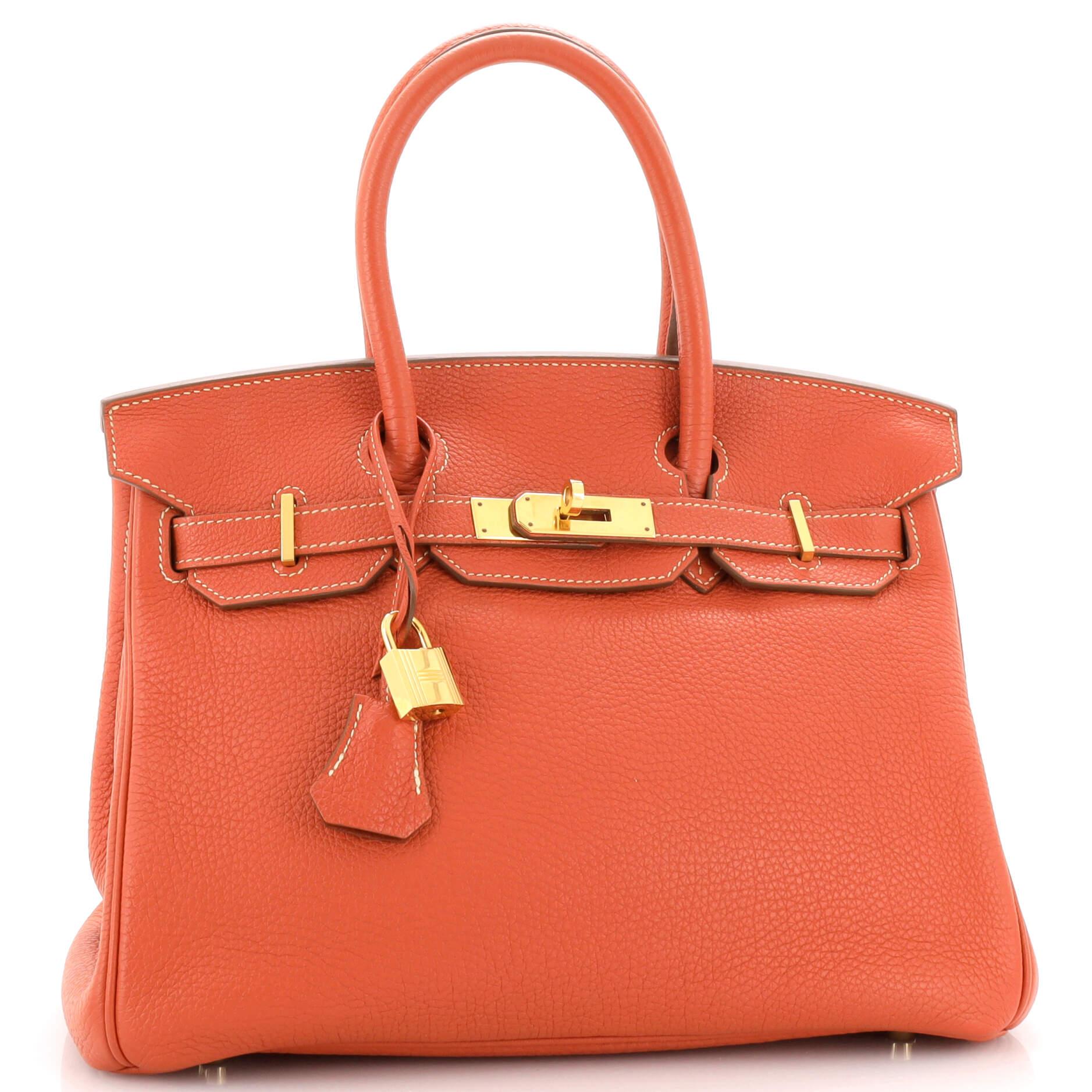 Hermes Birkin Handbag Sanguine Togo with Gold Hardware 30 In Fair Condition In NY, NY