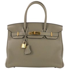 Hermes Birkin Handbag Sauge Clemence with Gold Hardware 30