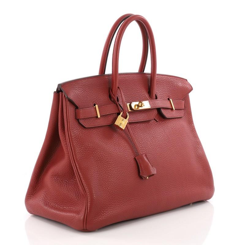 Brown Hermes Birkin Handbag Sienne Clemence with Gold Hardware 35