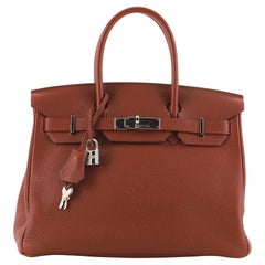 Hermes Birkin Handbag Sienne Clemence with Palladium Hardware 30