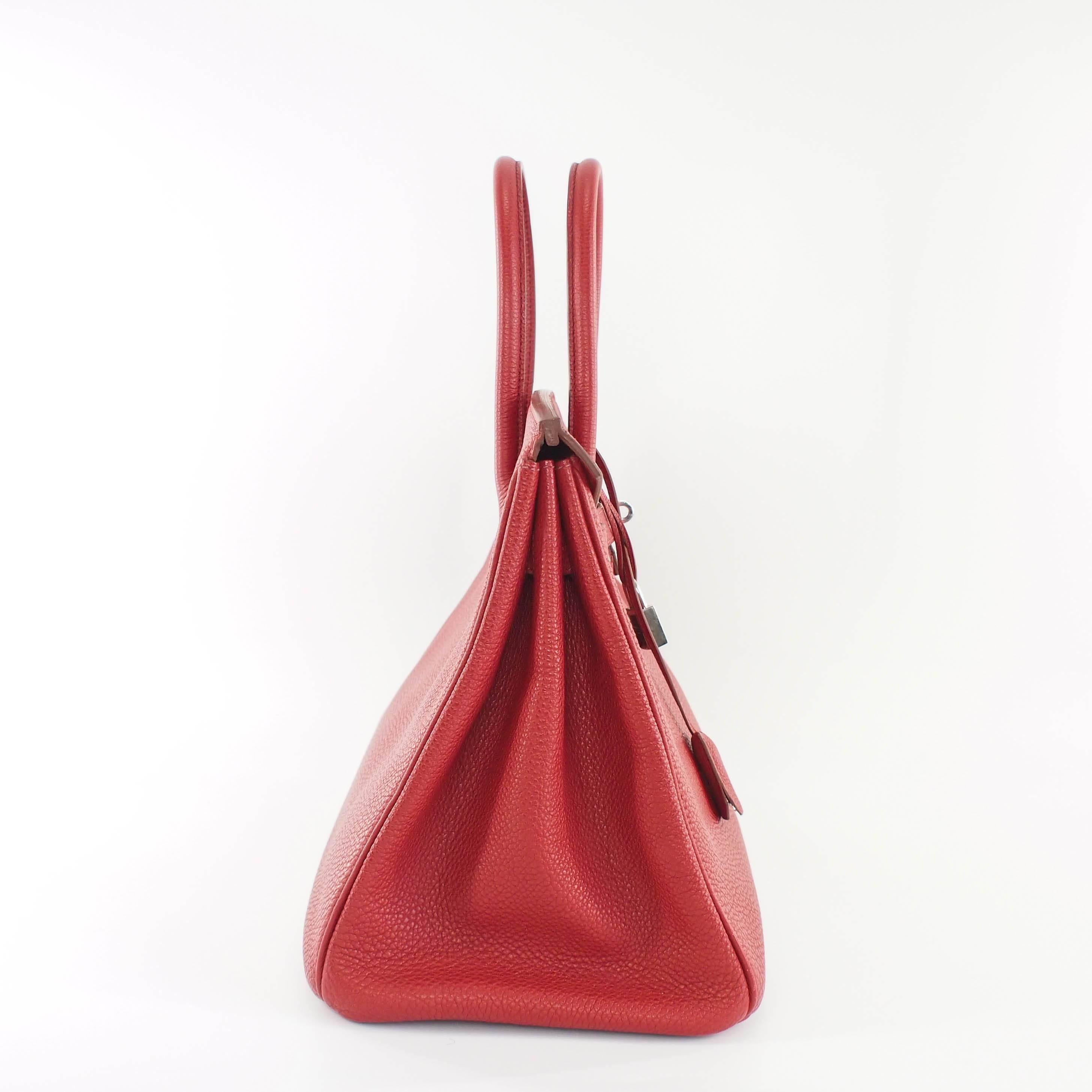 Women's or Men's Hermes Birkin Handbag size 35 in Rouge Grenade With Palladium Hardware (PHW)