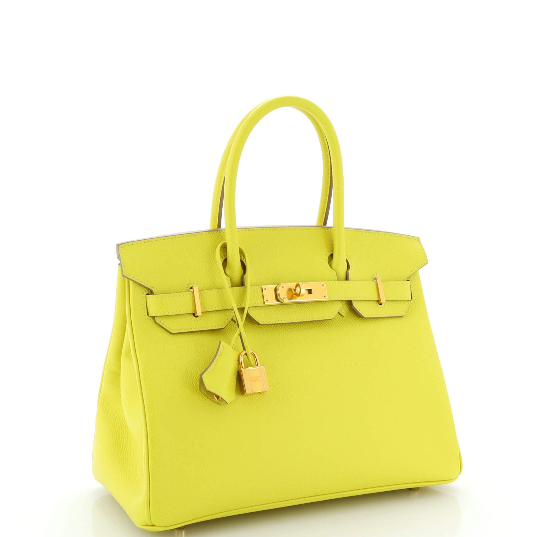 Hermes Birkin Handbag Soufre Epsom with Gold Hardware 30 In Good Condition In NY, NY
