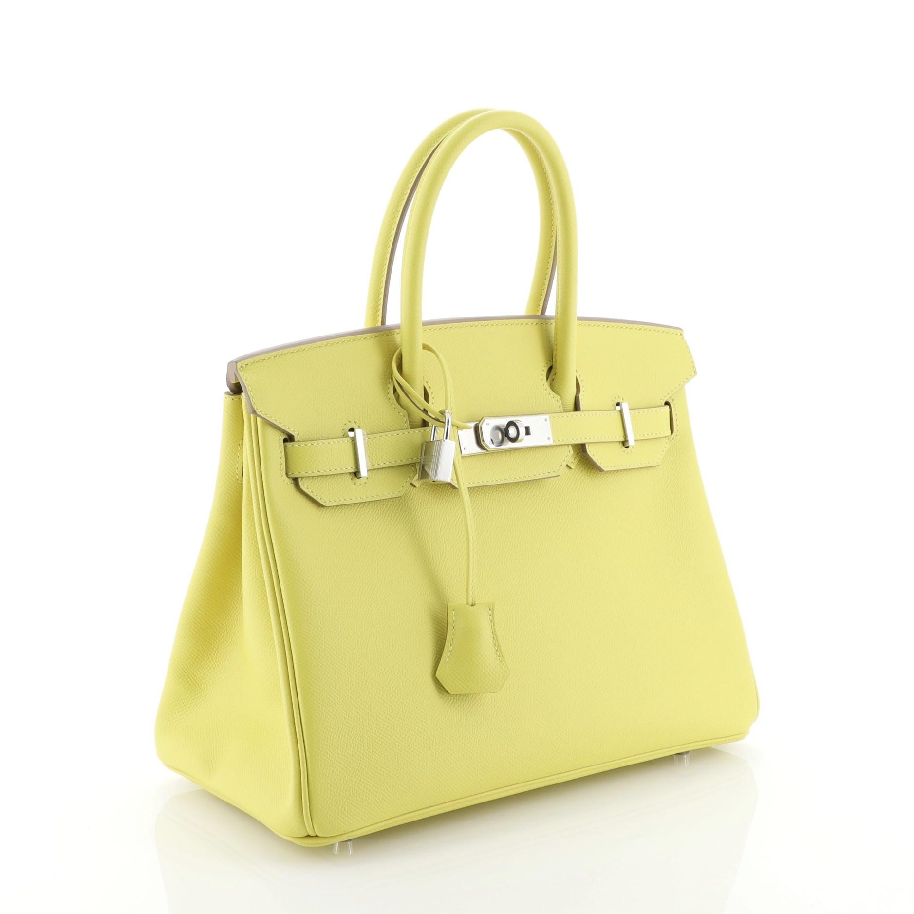 Yellow Hermes Birkin Handbag Soufre Epsom with Palladium Hardware 30