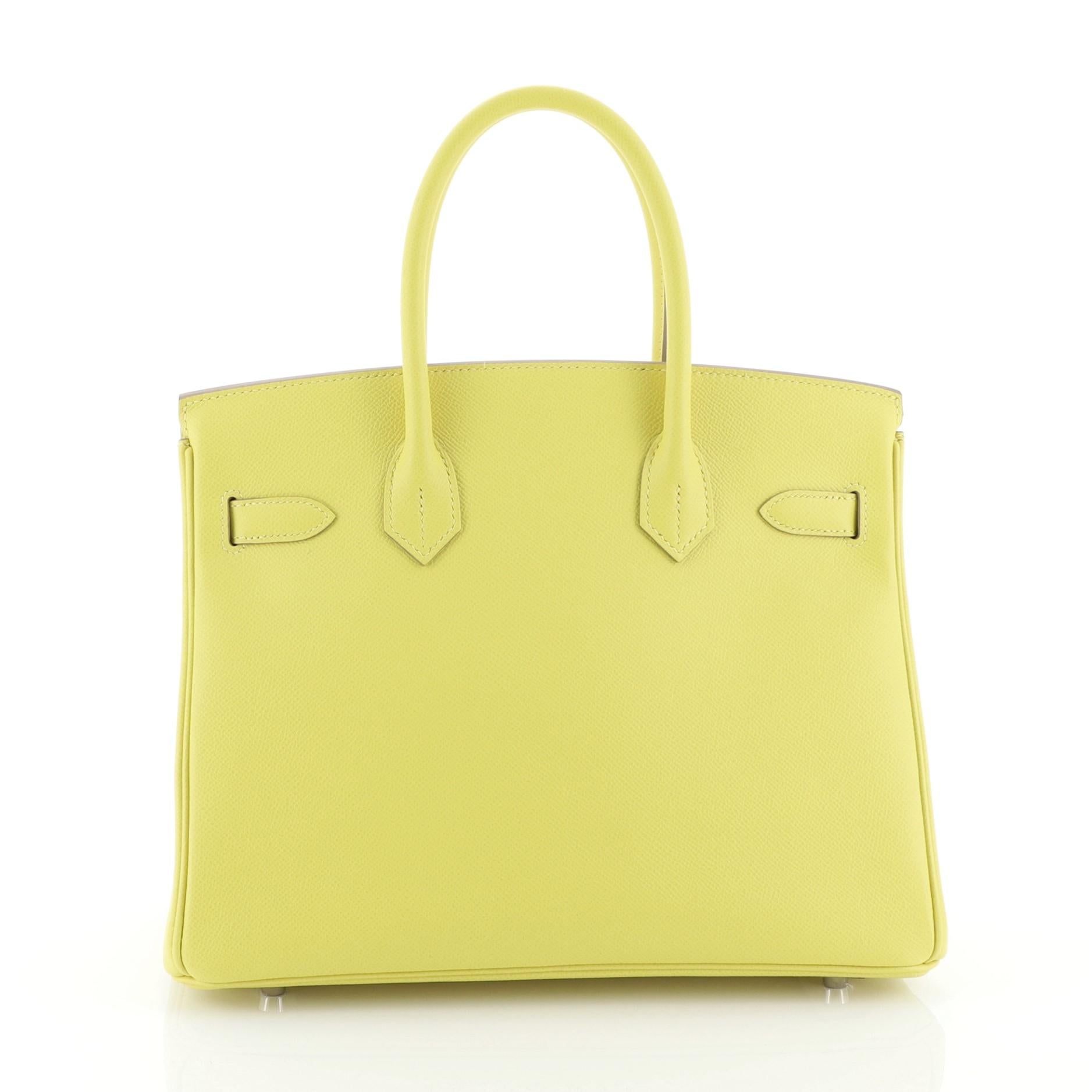 Hermes Birkin Handbag Soufre Epsom with Palladium Hardware 30 In Excellent Condition In NY, NY