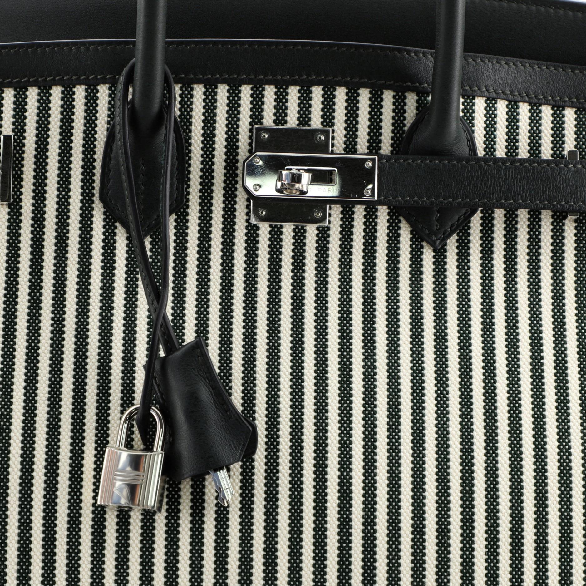 Hermes Birkin Handbag Striped Toile and Vert Anglais Swift with Palladium  In Good Condition In NY, NY