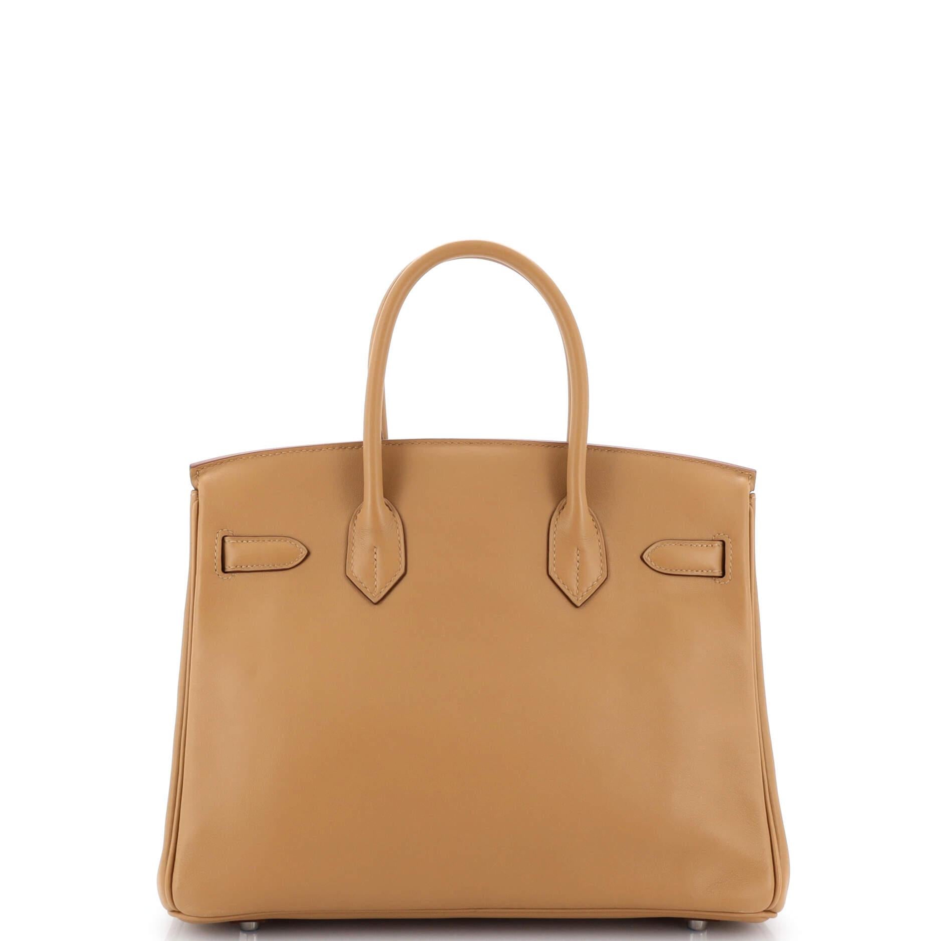 Hermes Birkin Handbag Tabac Camel Swift with Palladium Hardware 30 In Good Condition In NY, NY
