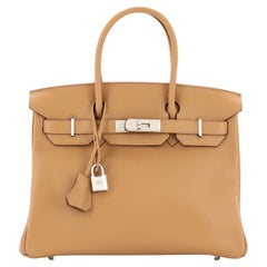 Hermes Birkin Handbag Tabac Camel Swift with Palladium Hardware 30