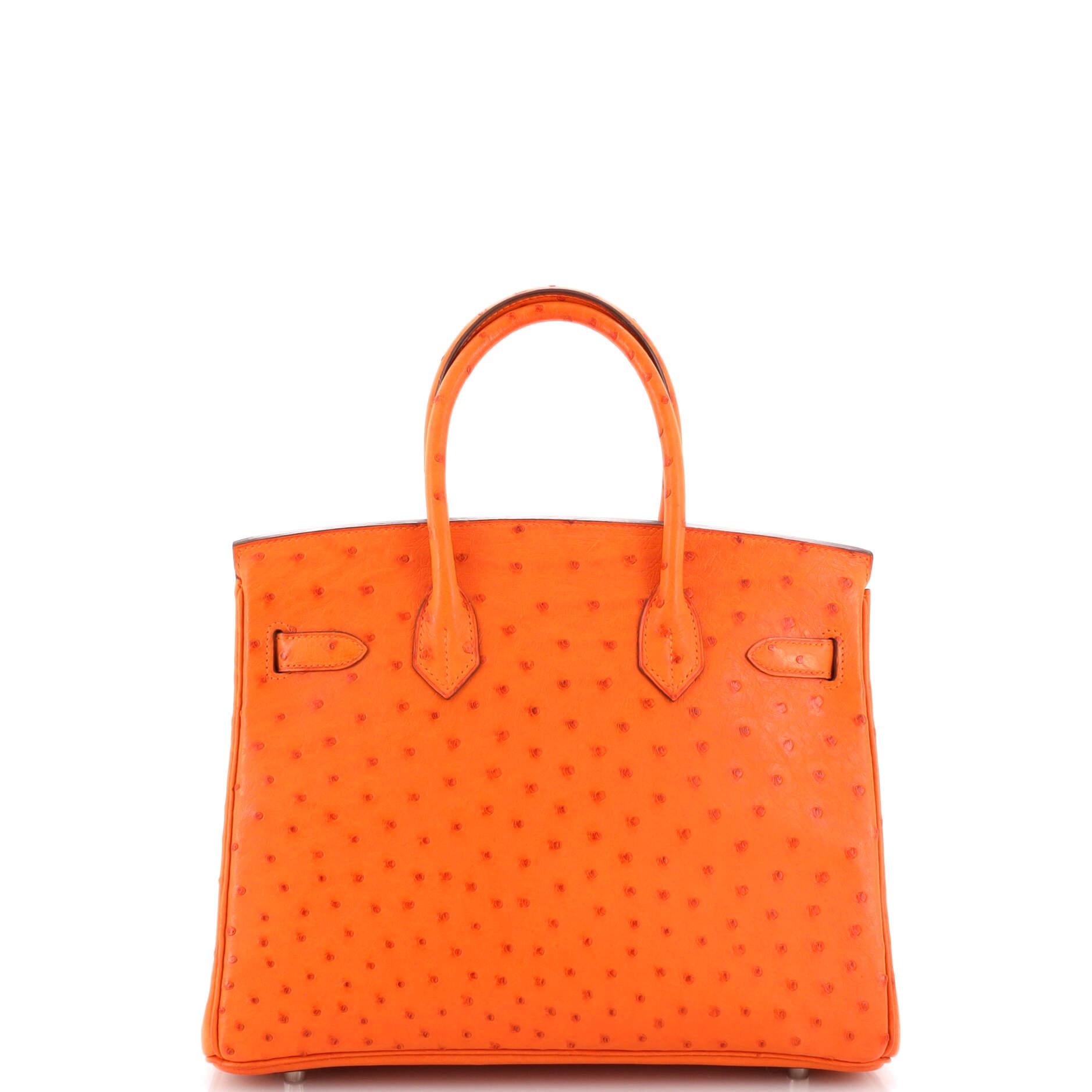 Hermes Birkin Handbag Tangerine Ostrich with Palladium Hardware 30 In Good Condition In NY, NY