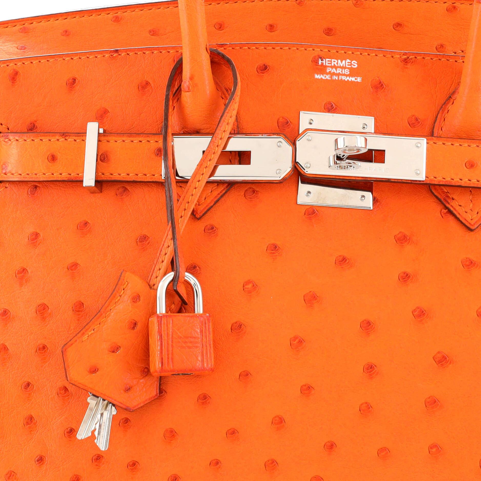Hermes Birkin Handbag Tangerine Ostrich with Palladium Hardware 30 2
