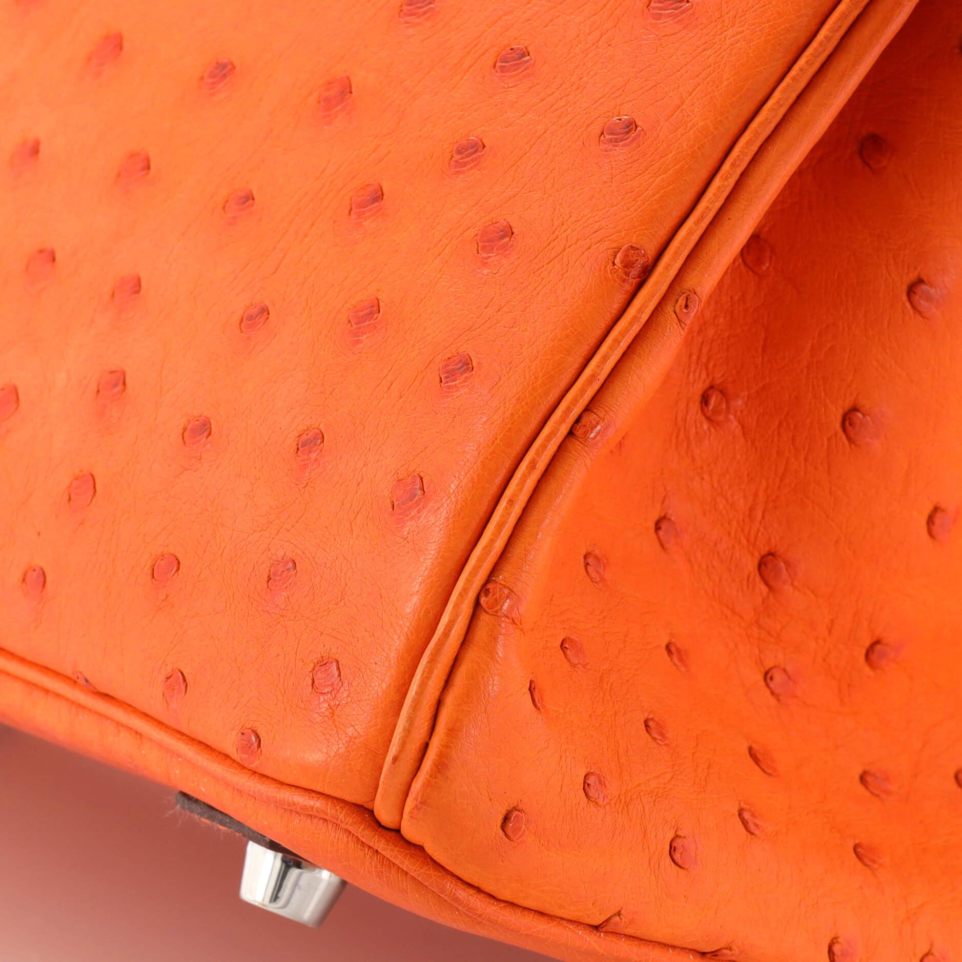 Hermes Birkin Handbag Tangerine Ostrich with Palladium Hardware 30 3