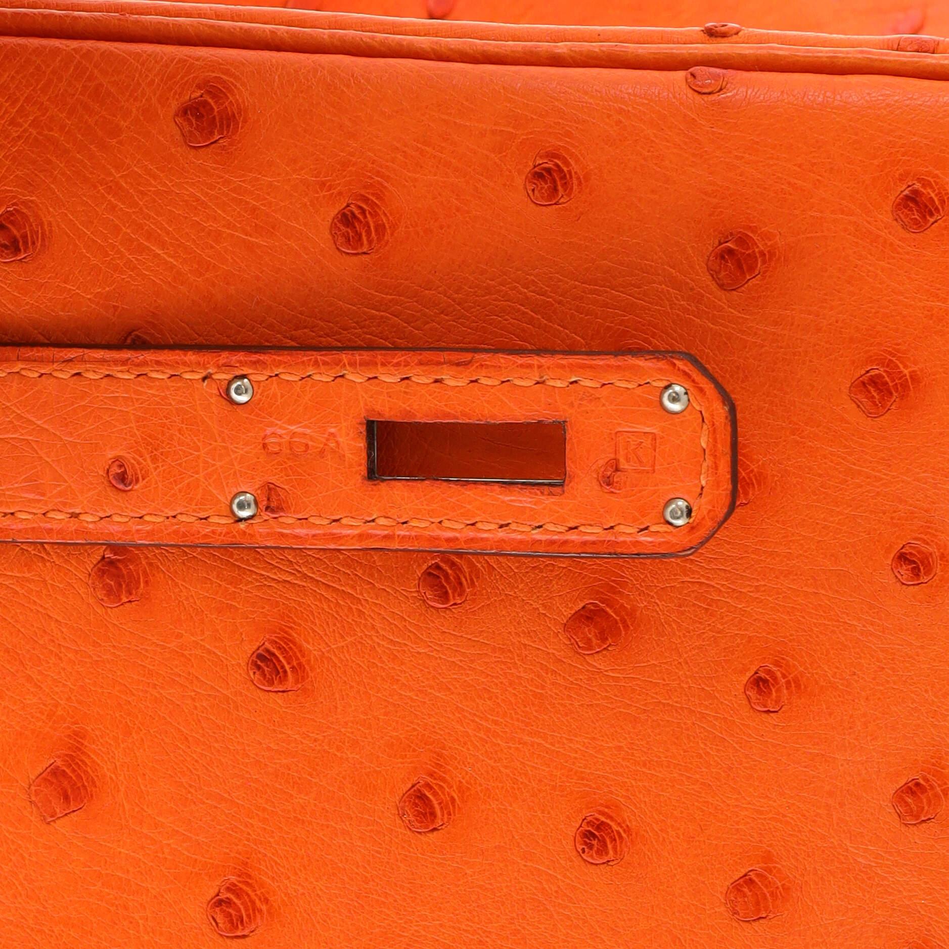 Hermes Birkin Handbag Tangerine Ostrich with Palladium Hardware 30 5
