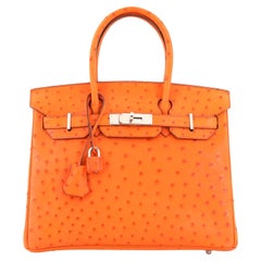 Hermes Birkin Handbag Tangerine Ostrich with Palladium Hardware 30
