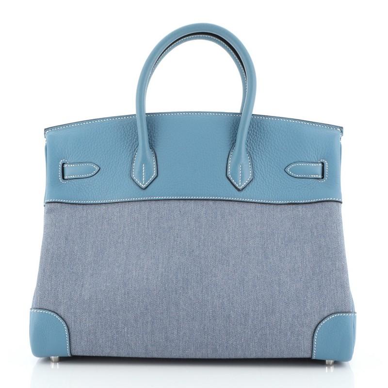 Blue Hermes Birkin Handbag Toile Jean and Bleu Jean Clemence with Palladium Hardware