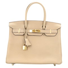 Hermes Birkin Handbag Trench Clemence with Gold Hardware 30