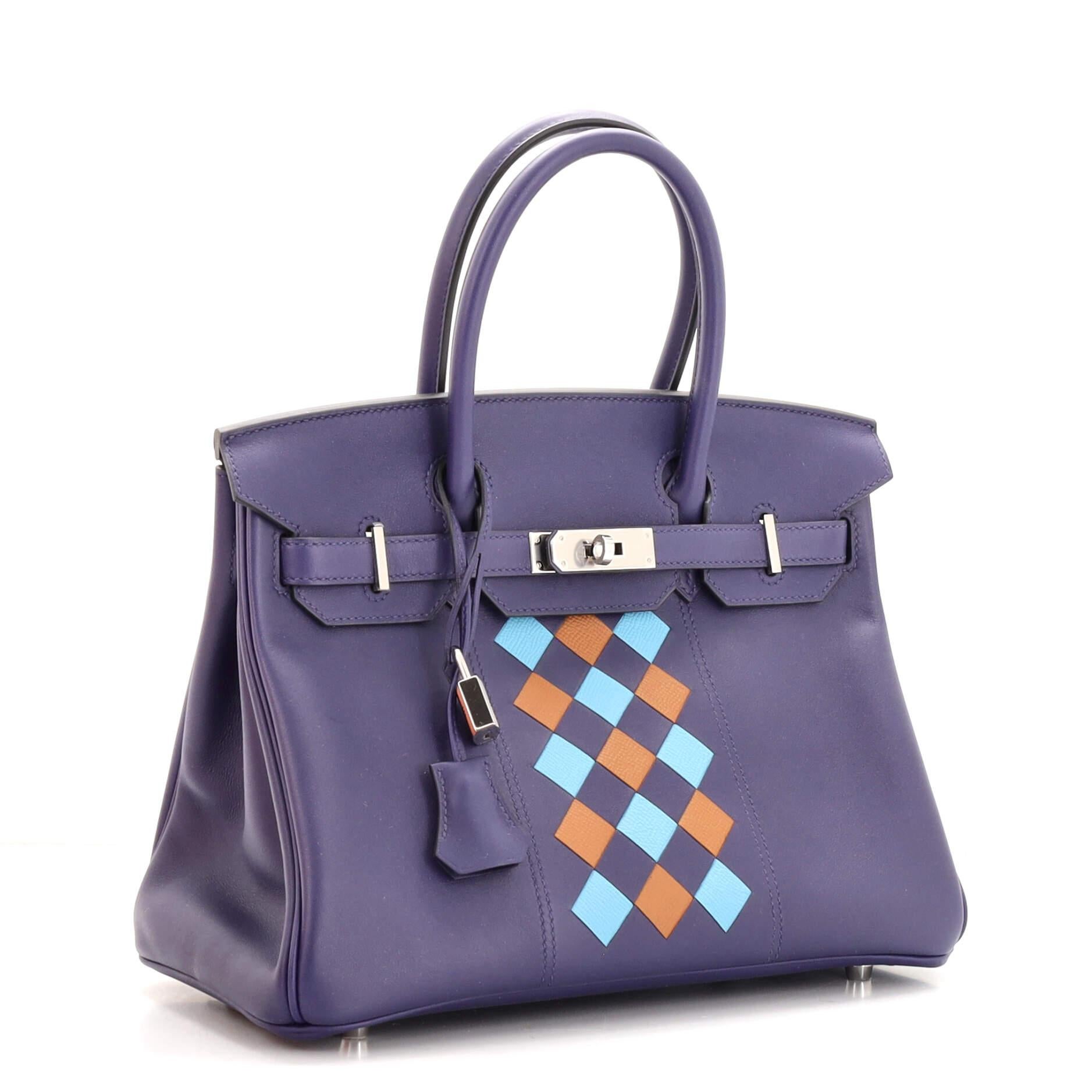 Hermes Birkin Handbag Tressage Bleu Encre Swift and Palladium Hardware 30  For Sale at 1stDibs