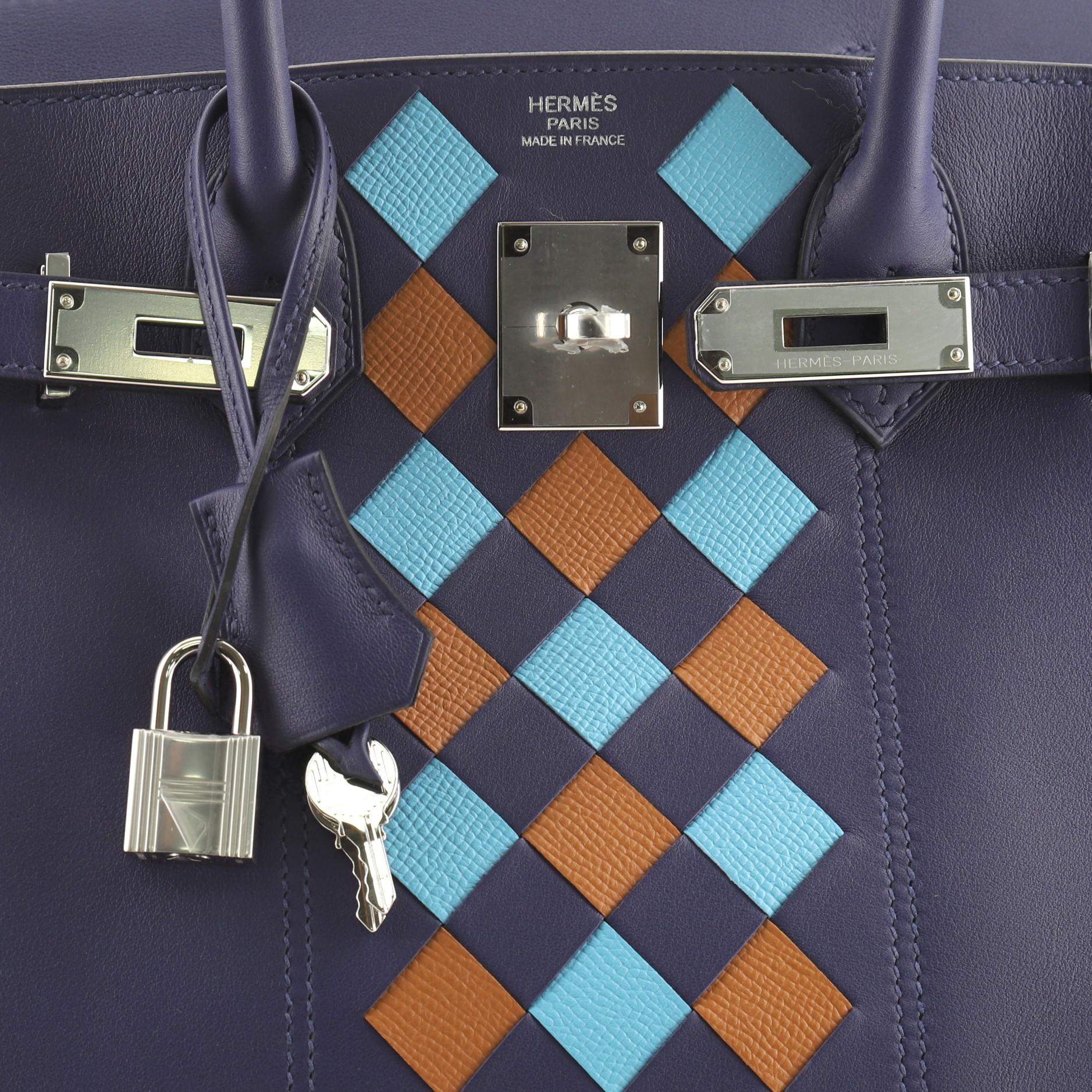 Hermes Birkin Handbag Tressage Bleu Encre Swift and Palladium Hardware 30 In Good Condition In NY, NY