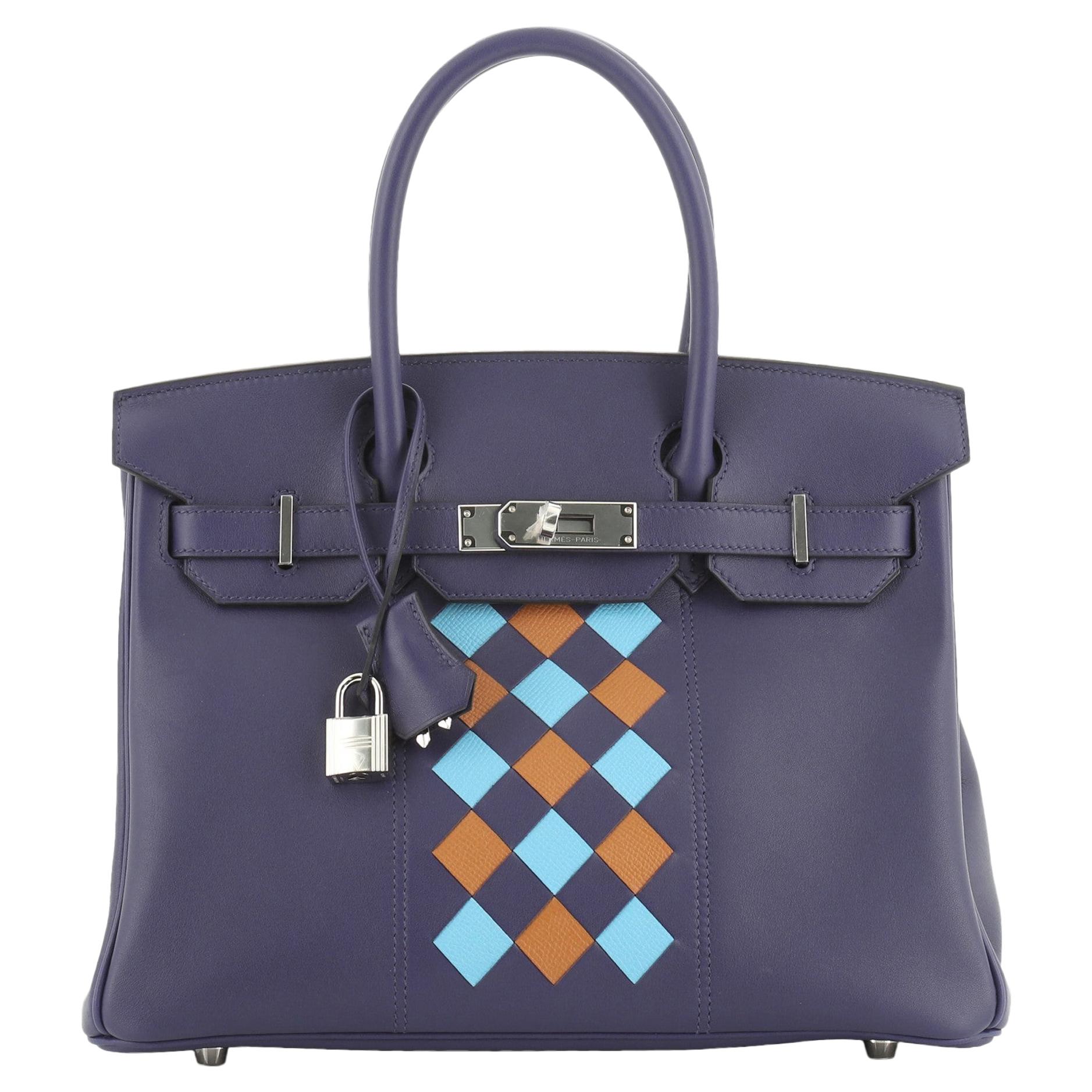 Hermes Birkin Handbag Tressage Bleu Encre Swift and Palladium Hardware 30