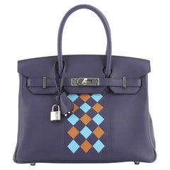 Hermes Birkin Handbag Tressage Bleu Encre Swift and Palladium Hardware 30