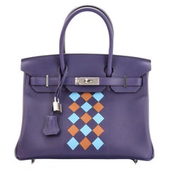 Hermes Birkin Handbag Tressage Bleu Encre Swift and Palladium Hardware 30