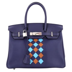 Hermès Birkin Handtasche Tressage Blau Swift und Palladium Hardware 30