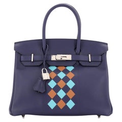 Hermès Birkin Handtasche Tressage Blau Swift und Palladium Hardware 30
