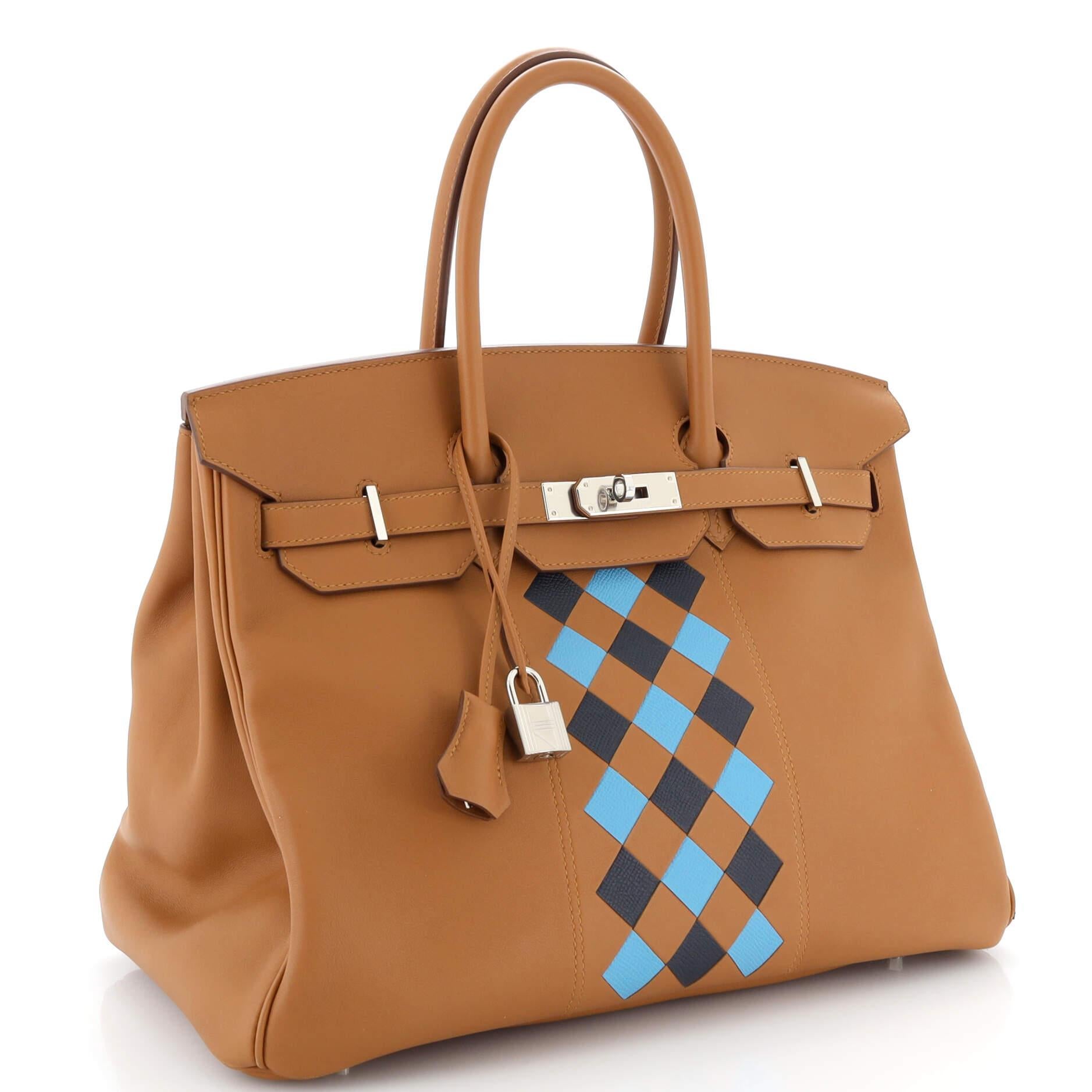 Hermes Birkin Handbag Tressage Brown Swift and Palladium Hardware 35 In Good Condition In NY, NY