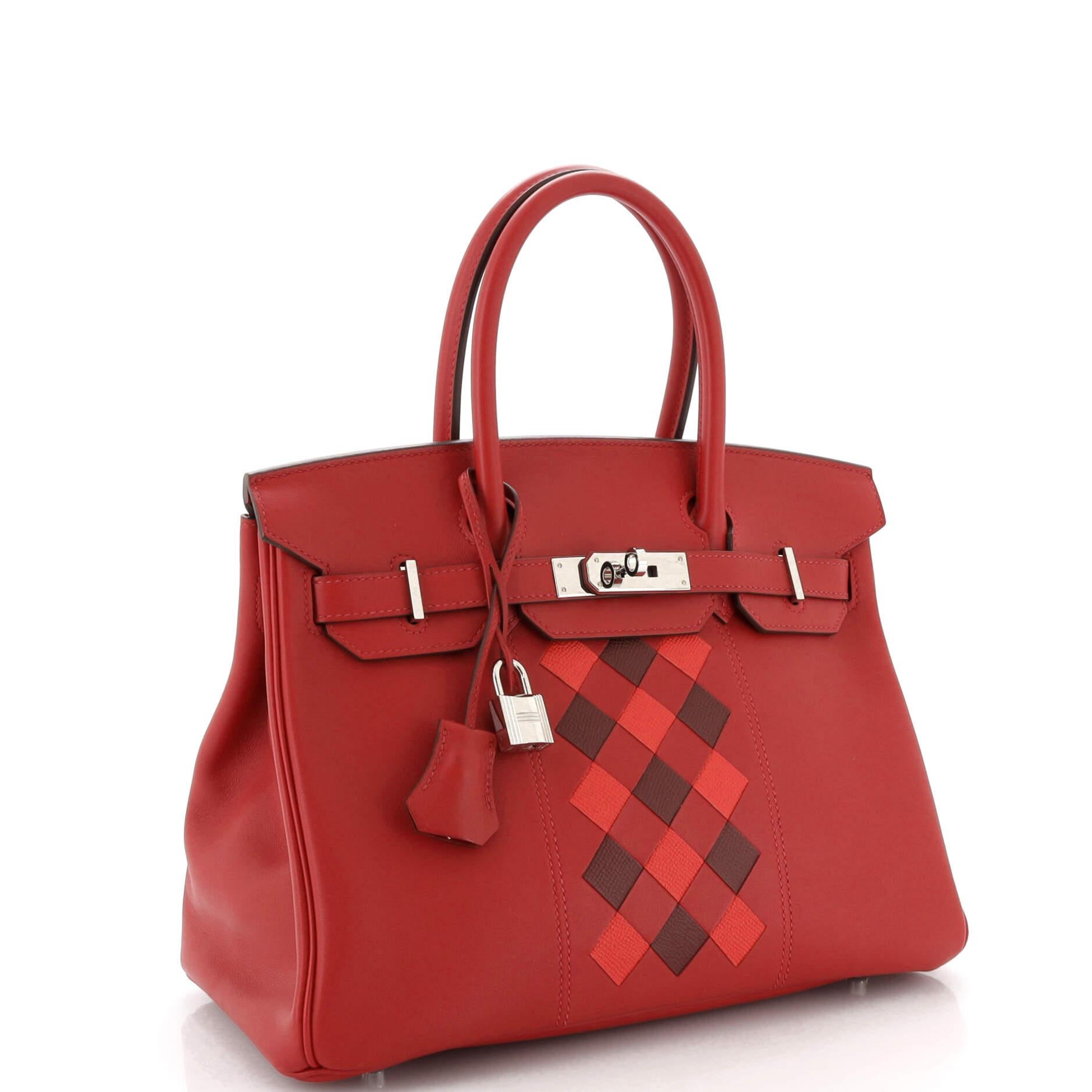 Hermes Birkin Handbag Tressage Red Swift and Palladium Hardware 30 In Good Condition For Sale In NY, NY