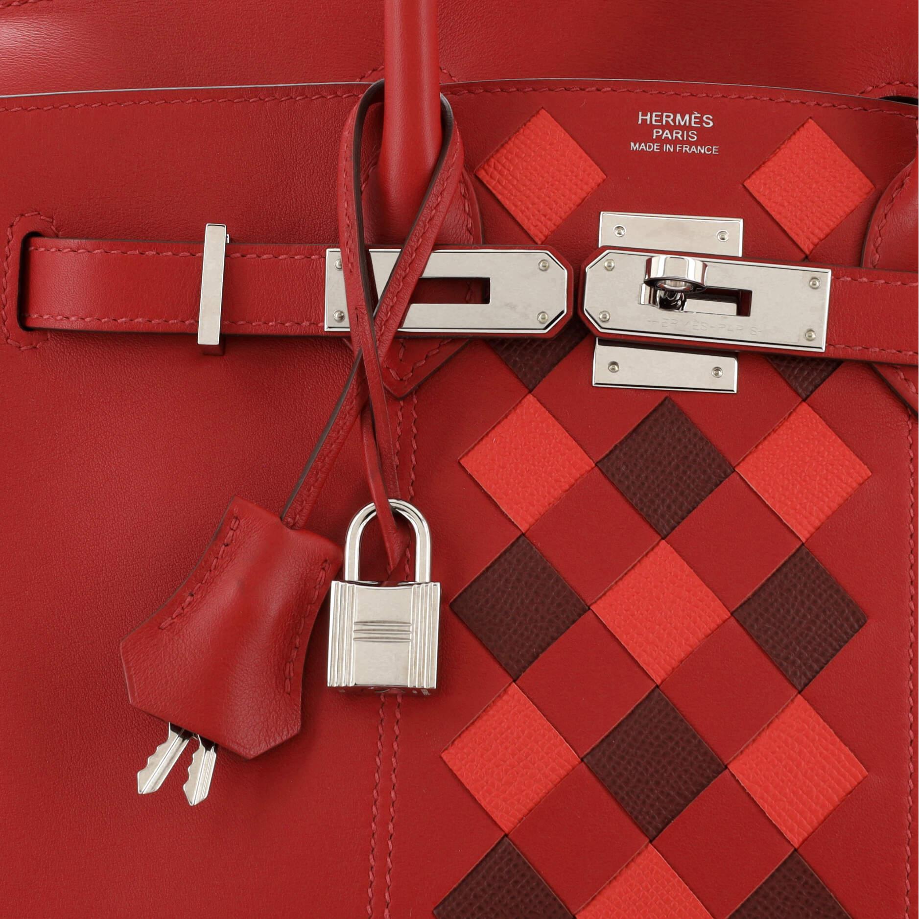 Hermes Birkin Handbag Tressage Red Swift and Palladium Hardware 30 For Sale 3